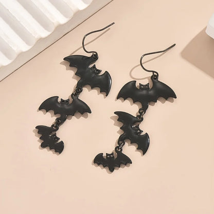 Cool Gothic Punk Style Black Three Bat Earrings Trend Exaggerated Personality Halloween Ear Hook Accessories for Women Man