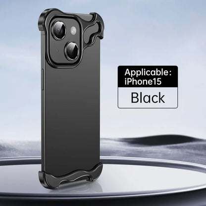 Luxury Alien Titanium Alloy Bumper Phone Case For iPhone 15 13 12 14 Pro Max 15Plus Metal Lens Film Protection Corner Pads Cover
