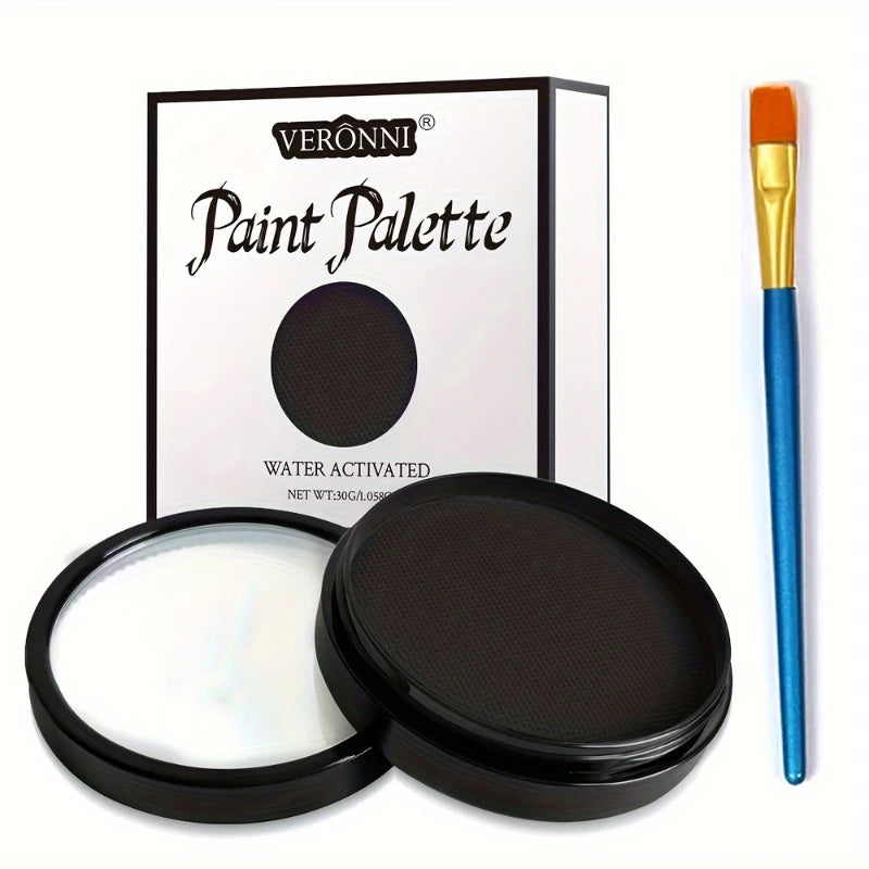 30g Water-Activated Monochromatic Face & Body Paint Coloring with brush Cosmetic Face Paint Halloween Party Body Painting Makeup