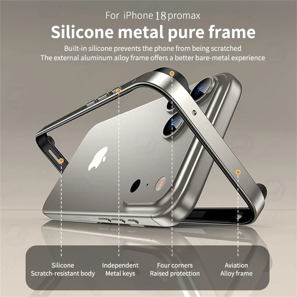 Light Hybrid Silicone Frame Aluminum Metal Case For iPhone 18 17 16 15 14 13 Pro Max Air Better Heat Bumper Alloy Accessories