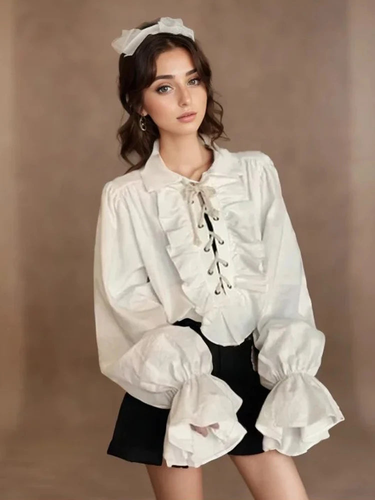 Zadily Women's Gothic Victorian Shirt Prince Vampire Poet Blouse 2026 Autumn Medieval Renaissance Pullover Frilled Buccaneer Top