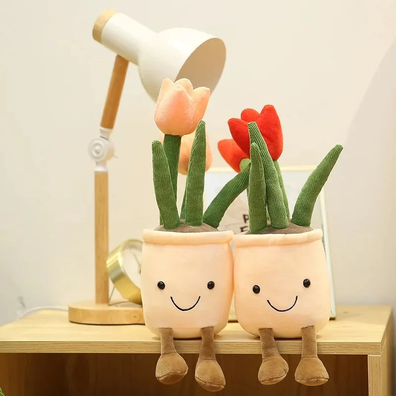 Lifelike Tulip Plant 33CM Plush Soft Plush Stuffed Toys Potted Flower Tulip Bookshelf