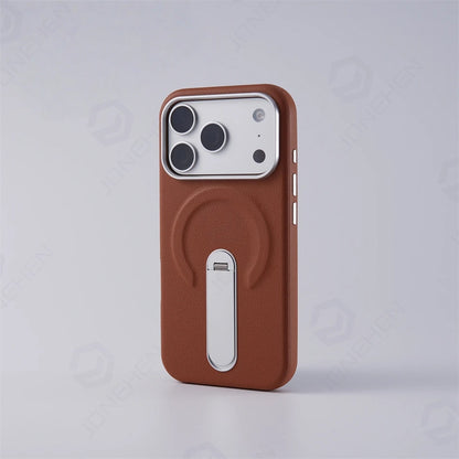 Magnetic Retro Leather Stand Holder Case For IPhone 17 16 15 14 13 18 Pro Max Wireless Charge Shockproof Armor Cover For Magsafe