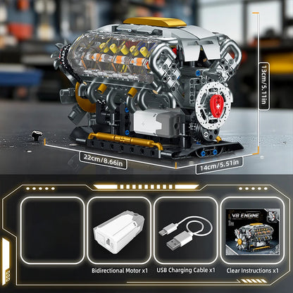 MOC Technik Electrically Driven V8 Engine Model Car Building Blocks Set Creative Educational Toys Christmas Adultd Gifts