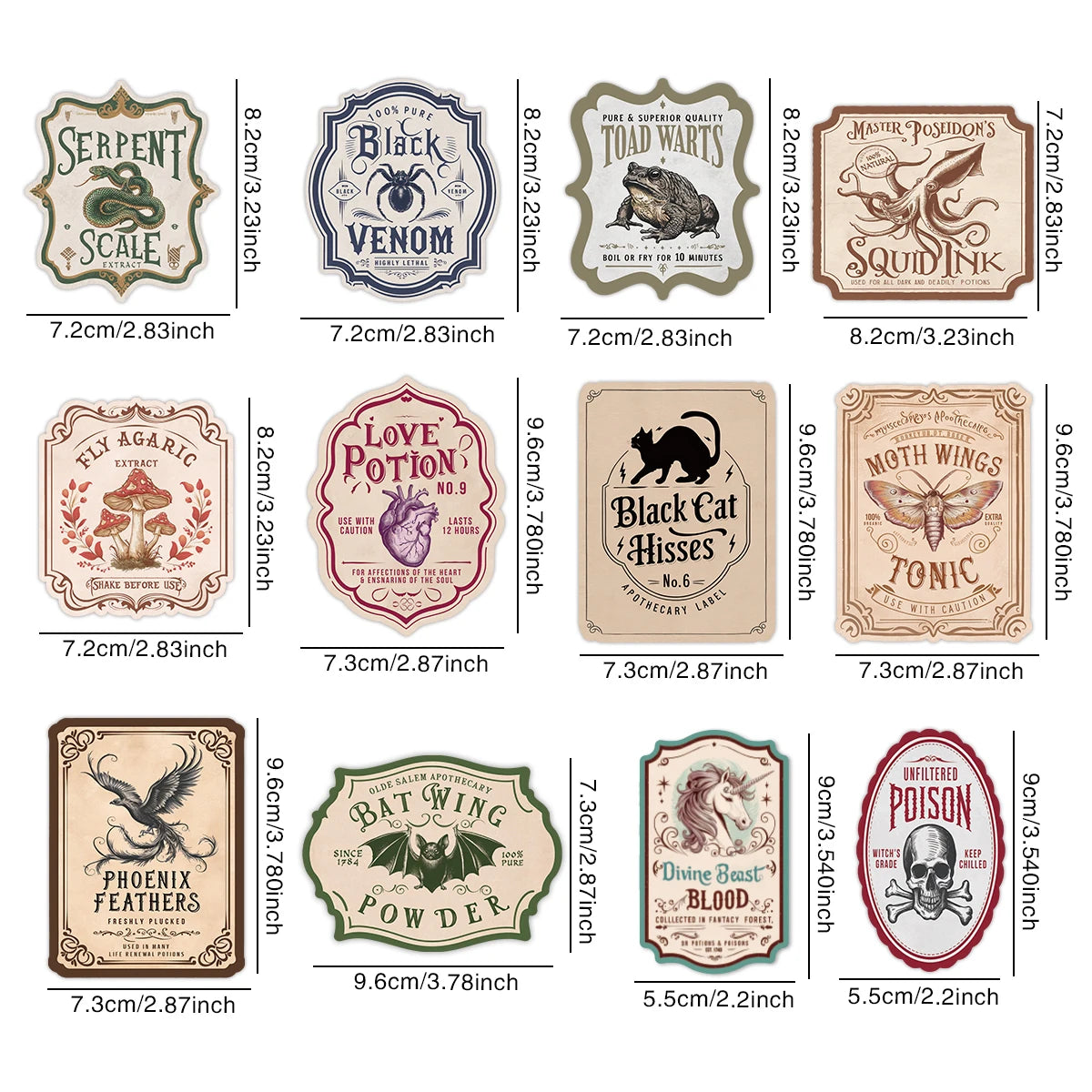12pcs Irregular Halloween Potion Wine Bottle Labels,Apothecary Stickers For Spooky Party,Ideal For Haunted House Bar Decor Gift