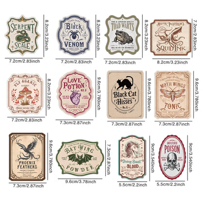 12pcs Irregular Halloween Potion Wine Bottle Labels,Apothecary Stickers For Spooky Party,Ideal For Haunted House Bar Decor Gift