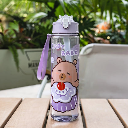 750ml/26oz Cute Cartoon Plastic Water Bottle with Straw Multi-Style Selection for Outdoor Sports Travel Camping Festive Parties