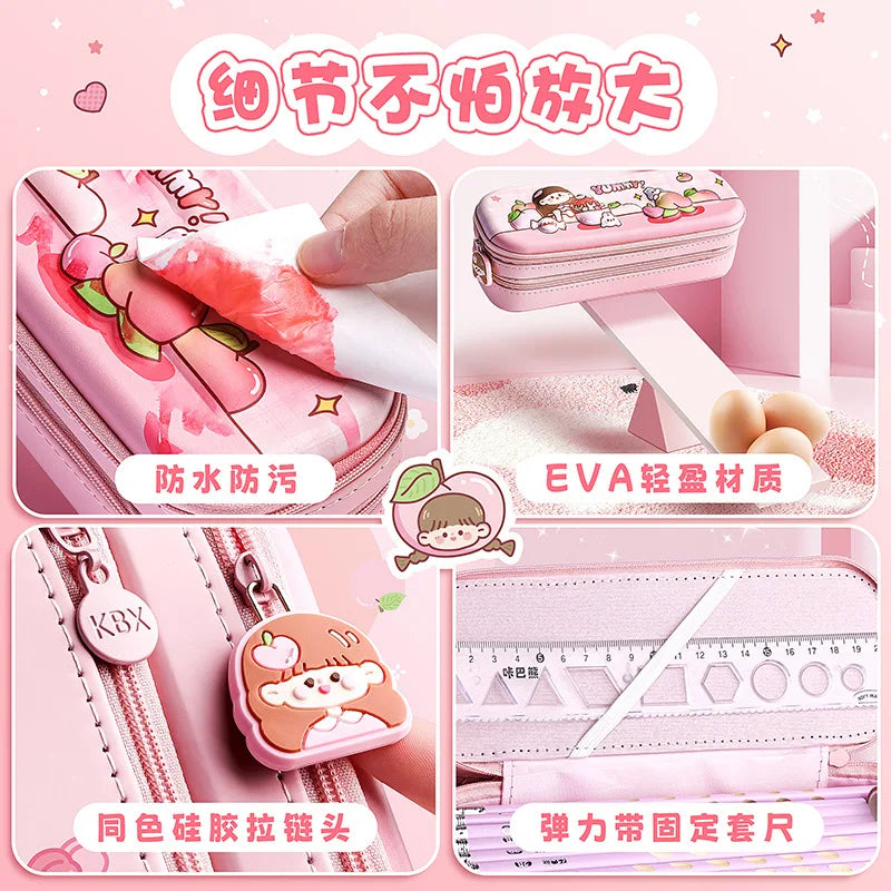 3D Astronaut Pencil Case Boys Stationery New Popular Student Double-layer Large Capacity Waterproof Pink Rabbit
