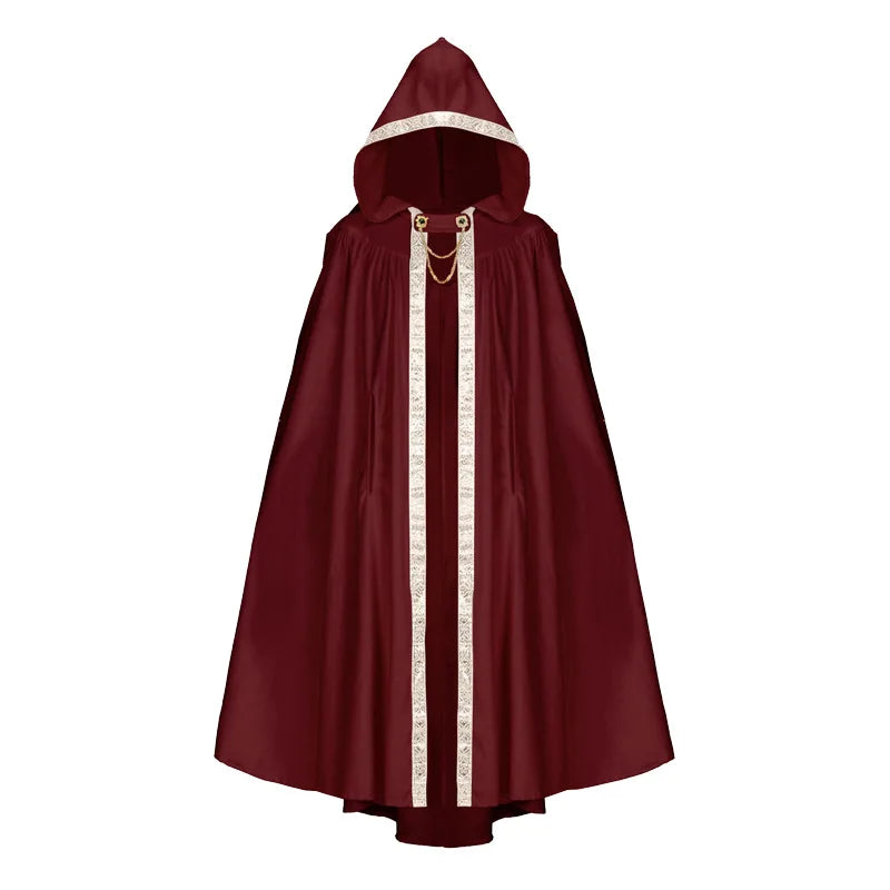 Halloween Retro Pastoral Ribbon Edge Hooded Cloak Medieval Renaissance Lace Cloak Anime Costume Carnival Party Cosplay Jacket