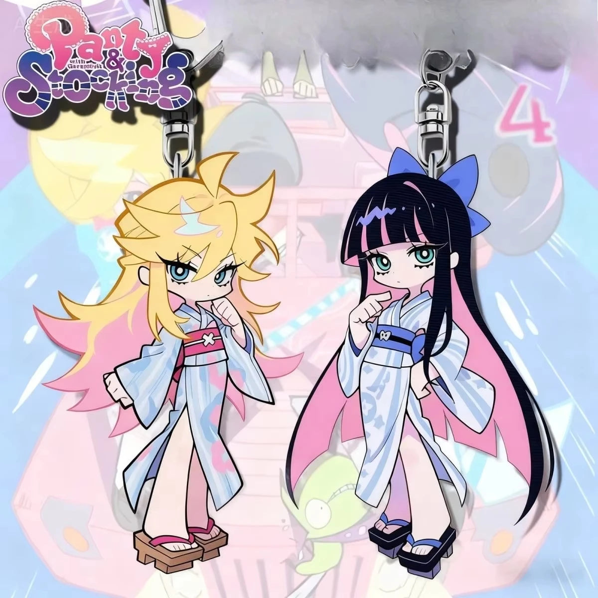 Fashion Panty & Stocking with Garterbelt Anime KeyChain Men Key Chain for WomenKawaii Figure Acrylic Keyring Pendant Gifts