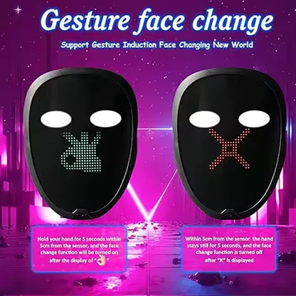 Led Mask with App Control Programmable, Lighted Mask Gesture Control Face Transforming , Light up Halloween Mask For Adults