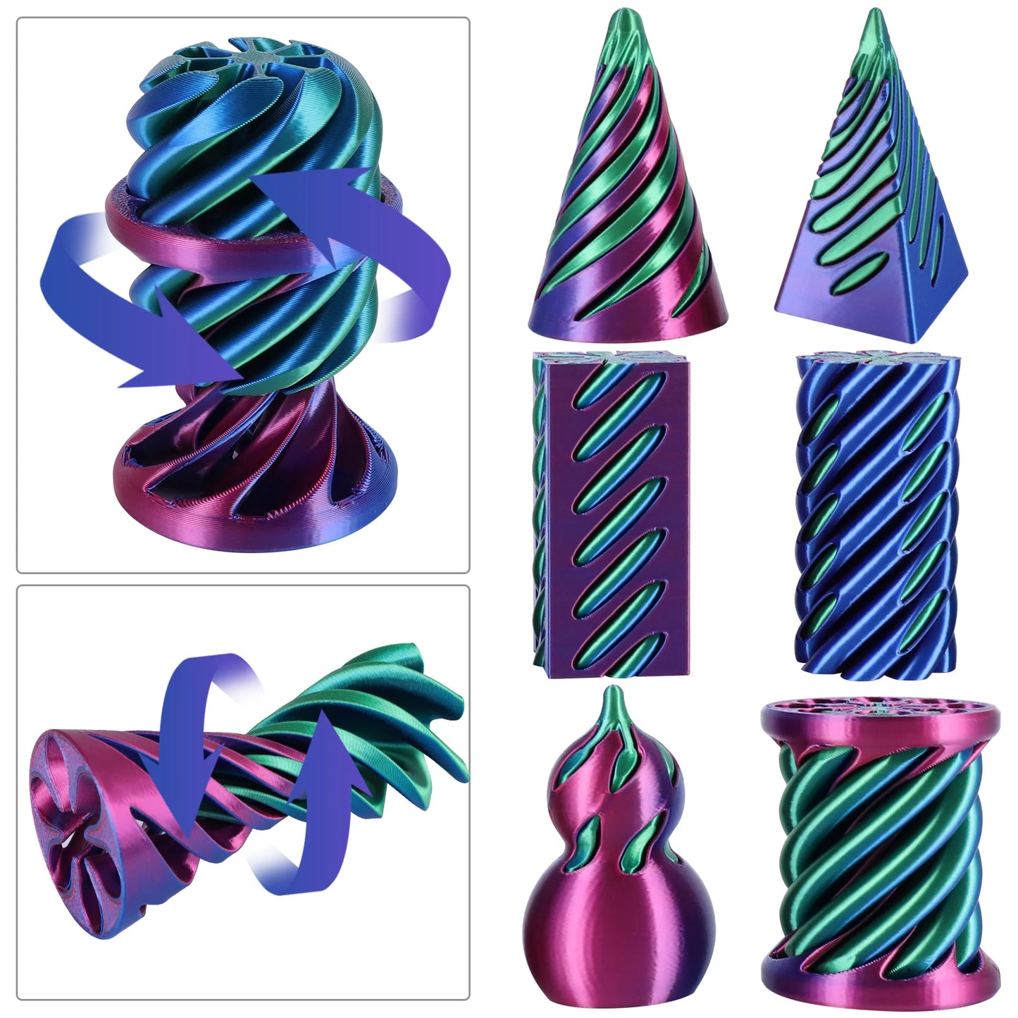 3D Printed Spiral Cone Fidget Toy Impossible Passthrough Pyramid Pillar Vortex Helix Gourd Cylinder Illusion Stress Relief