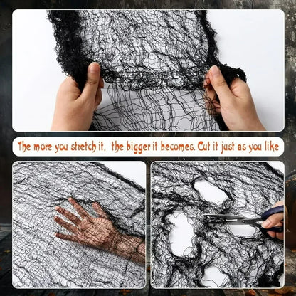 Halloween Bloody Creepy Gauze Cloth Large Black Gauze Spooky Blood Fabric Cloth for Halloween Party Home Outdoor Yard Decoration