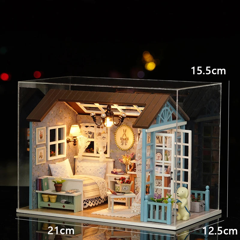 DIY Miniature Dollhouse Kit Assemble Puzzle 3D Wooden House Room Craft With Furniture LED Lights For Friends Birthday Gift Toys