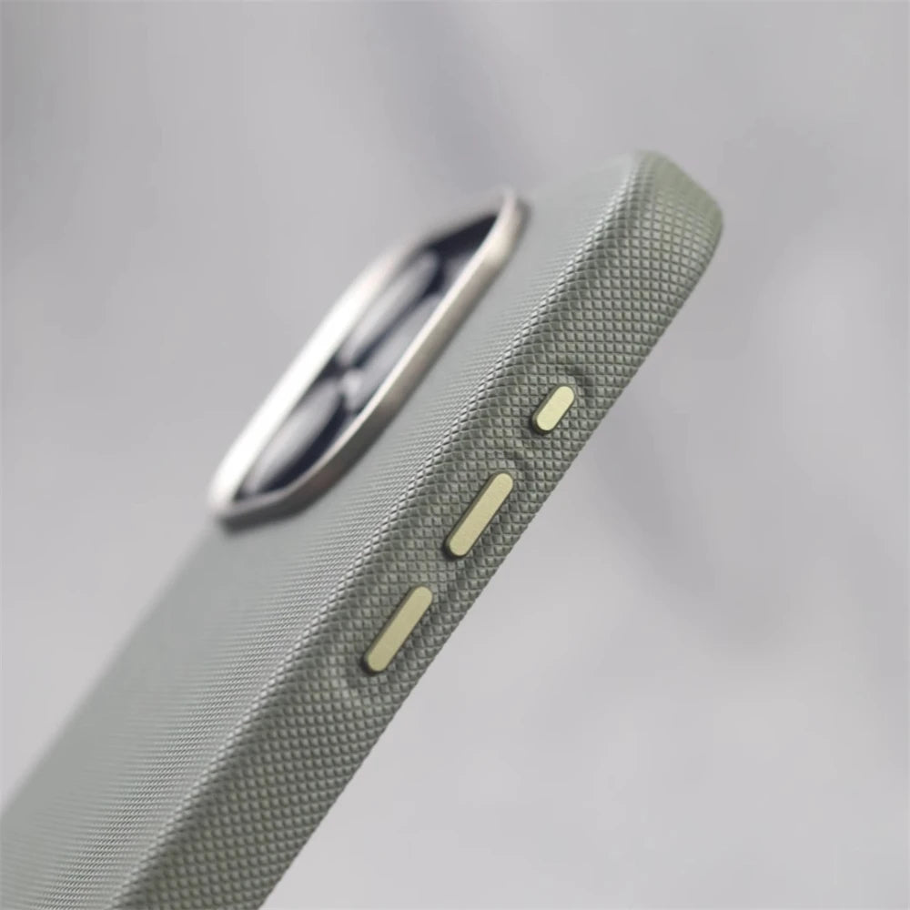 Luxury Alloy Lens Frame Particle PU Leather Magnetic Case For iPhone 18 17 16 Pro Max 15 14 13 For Magsafe Wireless Charge Cover