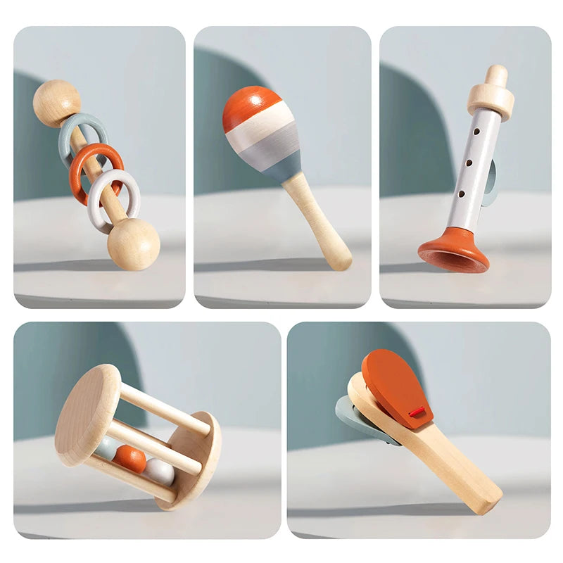 5Pcs Baby Musical Instruments Sensory Rattle Toys Early Educational Baby Musical Toys Montessori Toys Birthday Gifts for Kids