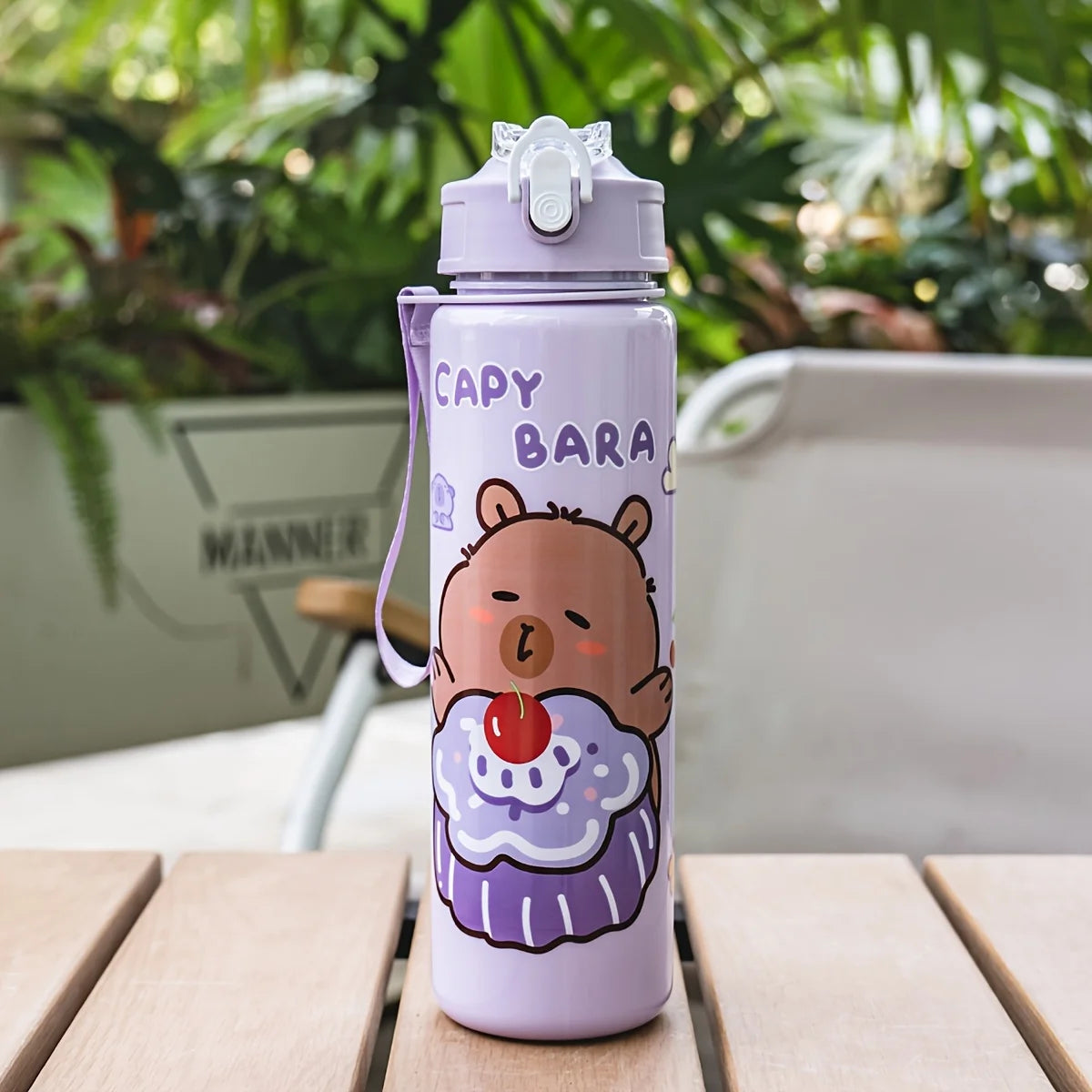 750ml/26oz Cute Cartoon Plastic Water Bottle with Straw Multi-Style Selection for Outdoor Sports Travel Camping Festive Parties