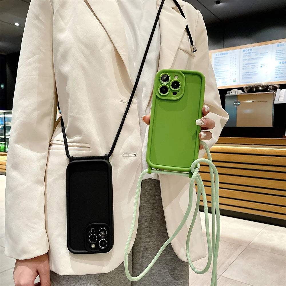 Phone Case For iPhone 11 12 13 14 15 16 17 18 Pro Max 17 Air 16E Crossbody Adjustable Lanyard Strap Rope Soft Cover