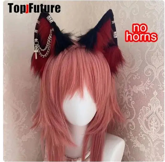 Harajuku Halloween Gothic Punk Lolita Devil's Horn Wolf Ear Demon Cosplay Handcraft Anime Party Costume Hairband Punk Headband