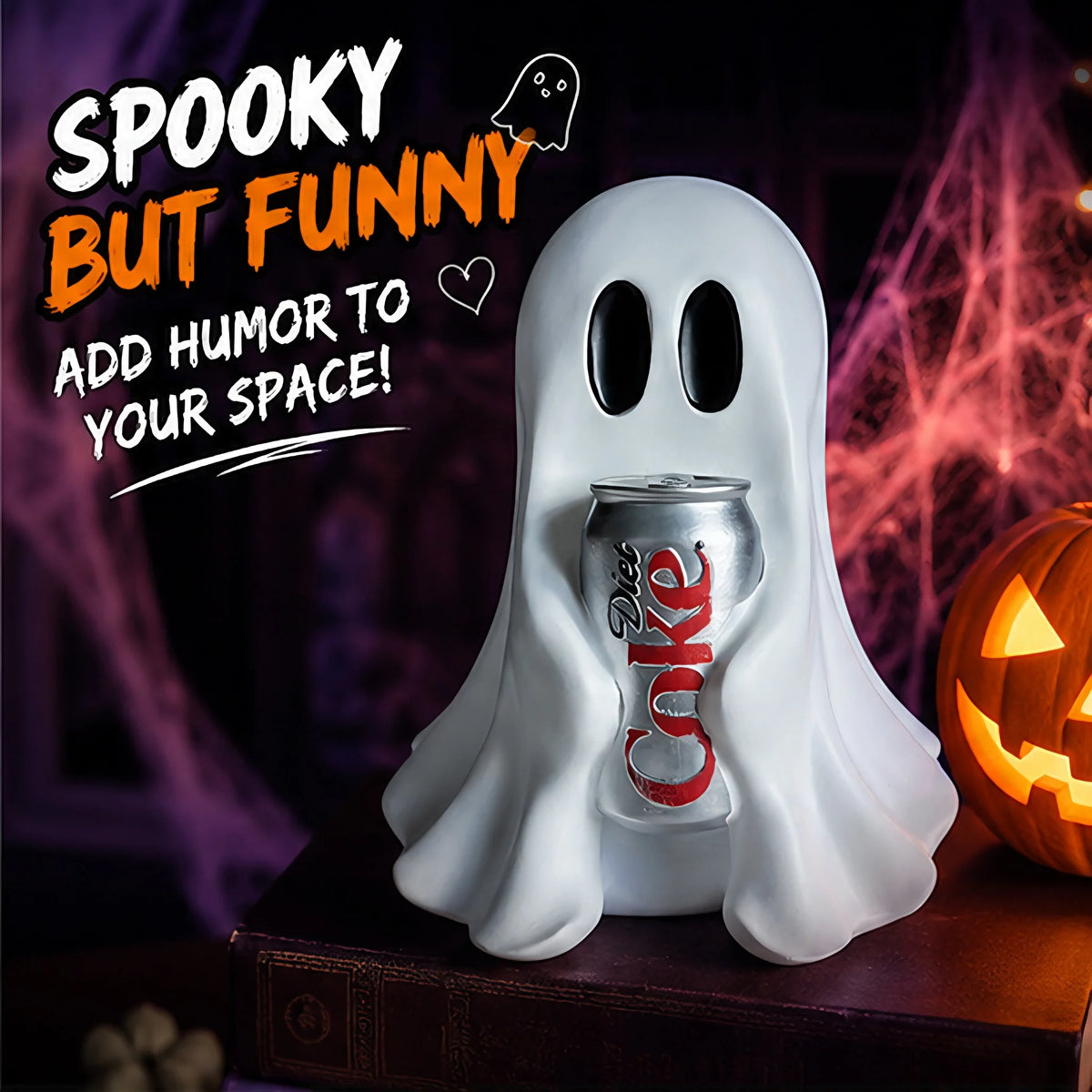 Ghost Holding Soda Can Resin Statue, Spooky Ghost Drink Holder Figurine, Halloween Desktop Ornament,Funny Ghost Table Home Decor