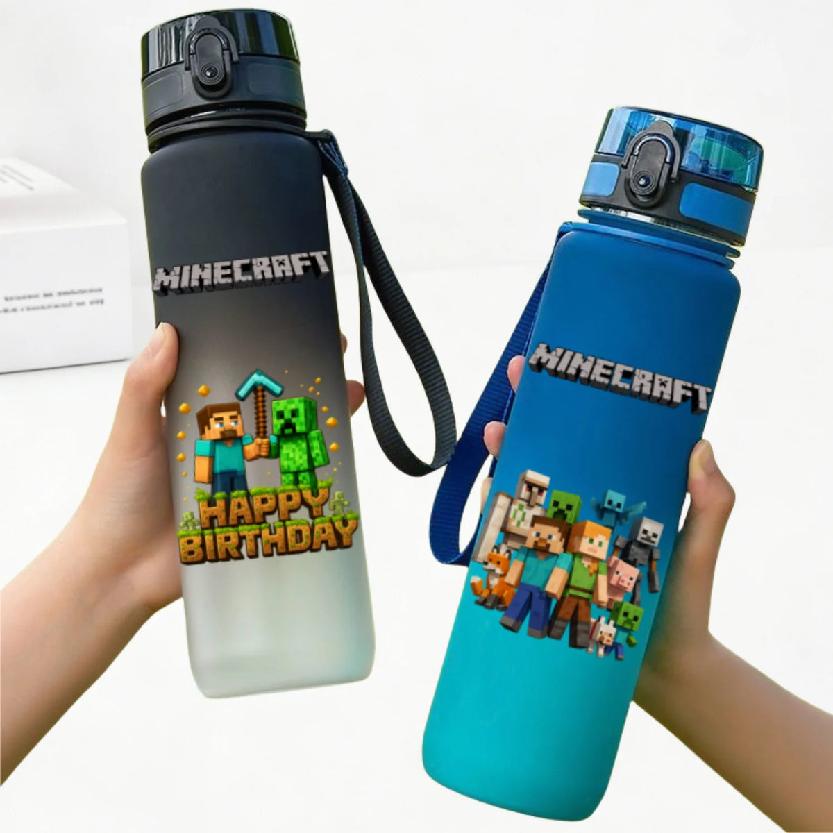 650ML Minecraft Sports Water Bottle LeakProof Plastic Cup Fitness Outdoor Shaker Drink Bottle Travel Office Jugs Birthday Gifts
