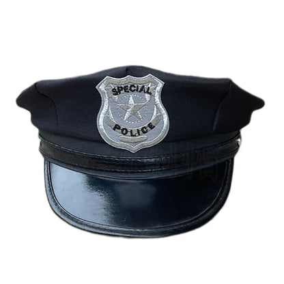 Adult Police Hat Octagonal Flat Top Hat Role Play Fun Props U.S. Police Hat Uniform Accessory Halloween Mardi Gras Party