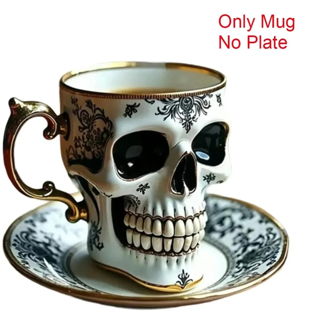 New Halloween Skull Printed Resin Coffee Cups and Saucers Gift Box Set Household High-grade Exquisite Coffee Tea Cup Set