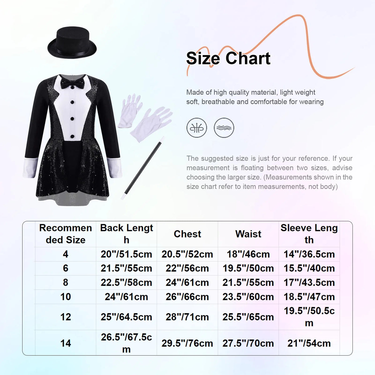 Teen Magician Costume Set Long Sleeve Bow Tie Sequin Leotard + Hat Magic Wand Gloves for Halloween Cosplay Dress Up Performance