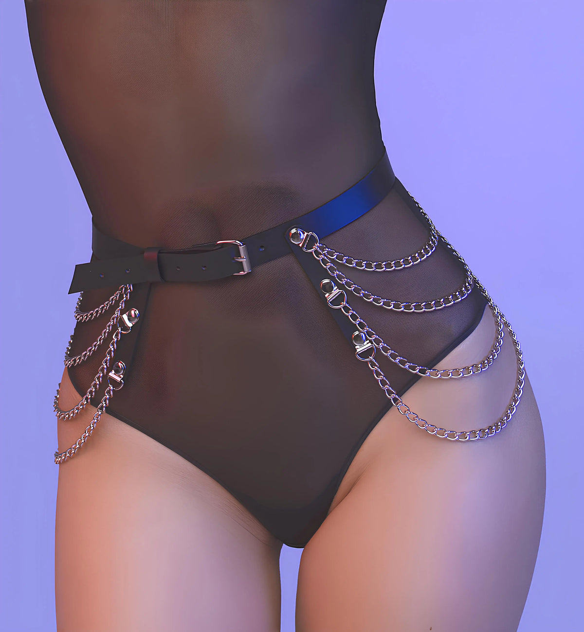 Women Punk Gothic PU Leather Waist‑Thigh Harness Garter Belt, Adjustable Chain Decor Accessory for Rave Festival Halloween Outfi