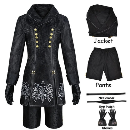 Anime Nier Automata Cosplay 9S Yorha 2B Cosplay Suit Male Women Outfit Wig Disguise Costume Plus Size Fancy Party Black Dress