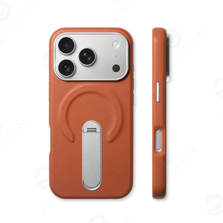 Magnetic Retro Leather Stand Holder Case For IPhone 17 16 15 14 13 18 Pro Max Wireless Charge Shockproof Armor Cover For Magsafe