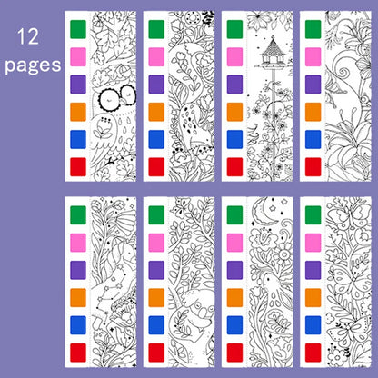 12pages Children's Watercolor Coloring Book,Drawing Toys For Thanksgiving, Easter, Christmas Gifts, With Built-in Watercolor Pen