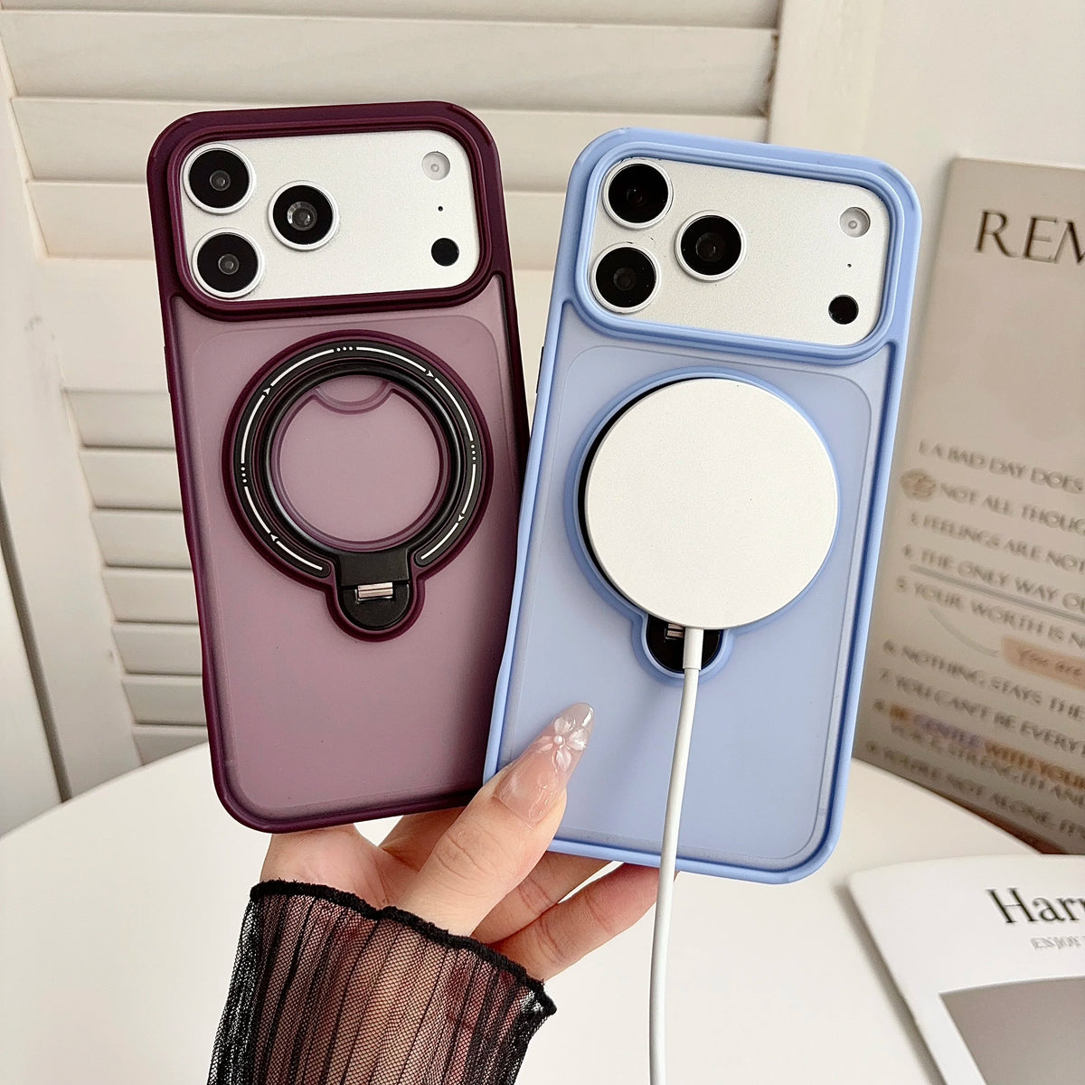 360° Rotating Holder Magnetic Phone Case For Iphone 17 18 Pro Max Stand Phone Cover For Magsafe Luxury Frosted Back Panel Shell
