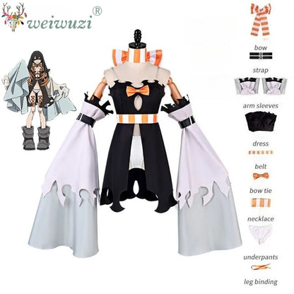 Halloween Costume Anime‑Inspired Cosplay Costume Black Orange Irregular Cut Dress Detachable Flared Sleeves for Comic Convention
