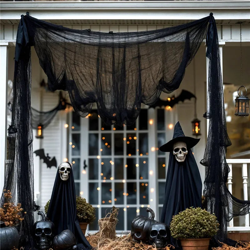 Halloween Black Creepy Cloths 76x198cm Mesh Cheesecloths Halloween Party Gauze Netting Spider Web Wall Gauze Terror Scene Props