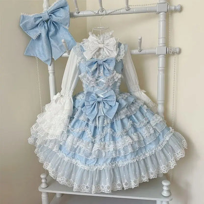 2025 New Victorian Sweet Lolita Dress Women Kawaii Cute Lace Ruffles Flower Wedding Bow Japanese Retro Elegant Princess Dresses