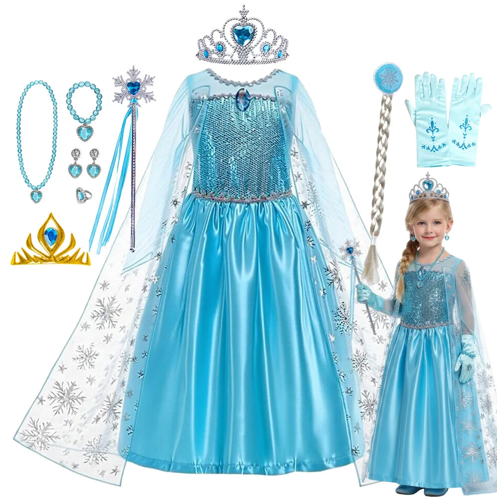Girls Halloween Cosplay Princess Vestidos Elsa Costume Snow Queen Dress Up Kids Role-play Carnival Children Birthday Party Dress