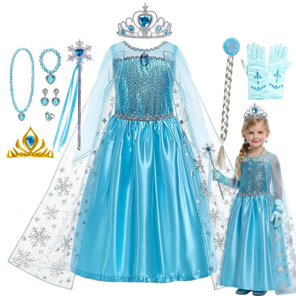Girls Halloween Cosplay Princess Vestidos Elsa Costume Snow Queen Dress Up Kids Role-play Carnival Children Birthday Party Dress
