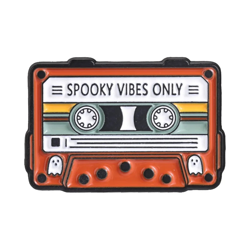 Retro Ghost Claw Machine Enamel Pin Vintage Cassette Camera Spooky Vibes Only Halloween Brooches Lapel Badge Jewelry Gifts