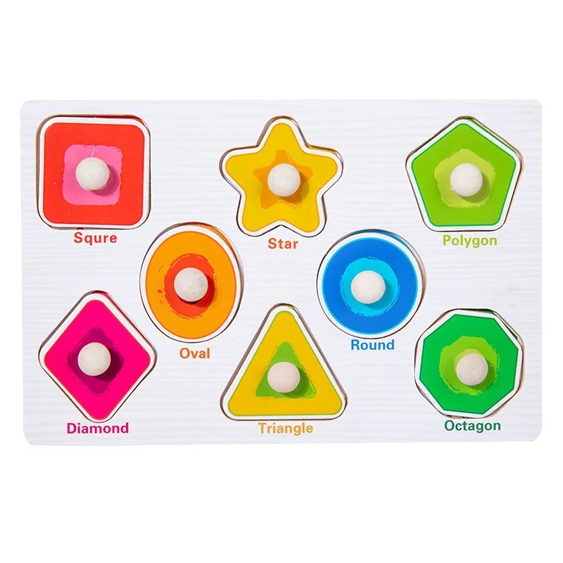 Baby Wooden Puzzles Montessori Toys 1 2 3 Years Toddler Toys Hand Grab Board Alphabet Number Cognition Learning Educational Toys