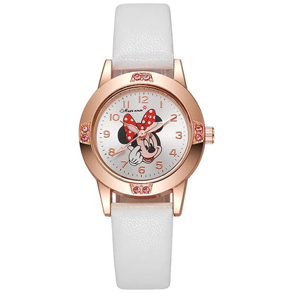 Disney Mickey Mouse Cute Fashion Cartoon Children's Watch Leather Strap Suitable for Boys and Girls Quartz Watch Festival Gift