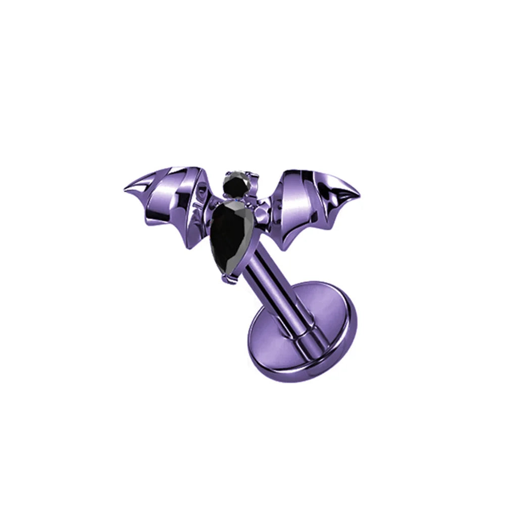 PUTITUP F136 Titanium Halloween Bat Earrings Vampire Style Inlaid Zirconia Gothic Ear Bone Lip Stud Body Piercing Jewellery