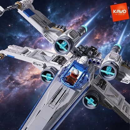 KAVOWORLD 1271pcs X-Wing Space Fighter Building Blocks Set with LED Light Up Mechanical Linkage Transformable Starship Bricks Retractable Landing Gear Display Model Construction Toy Space Vehicle with Pilot Bricks Gift for Ad