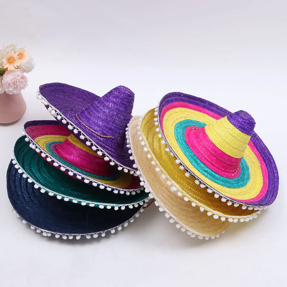 Summer Colorful Wide Brim Mexican Party Hat Halloween Sombrero Straw Hats Decor Party Beach Hat Men