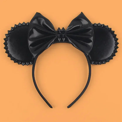 Disney leather Bat Bows Mickey Mouse Ear Headband for Adults Halloween Headwear Women Girls Cosplay Ghost Party Hair Accessories