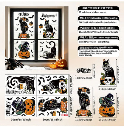 Halloween Window Stickers Combo Set Reusable Static Cling PVC Double Sided Glass Decals for Party Home Decor