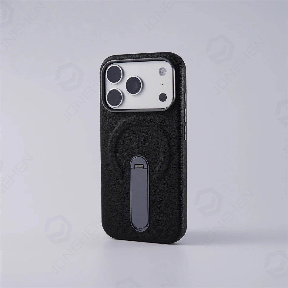 Magnetic Retro Leather Stand Holder Case For IPhone 17 16 15 14 13 18 Pro Max Wireless Charge Shockproof Armor Cover For Magsafe