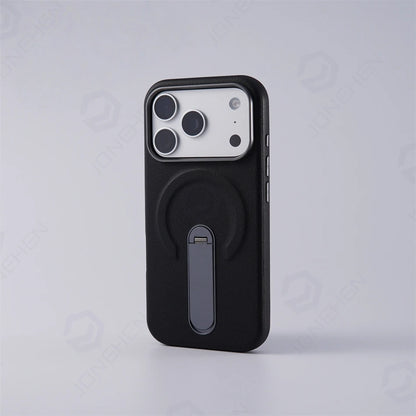 Magnetic Retro Leather Stand Holder Case For IPhone 17 16 15 14 13 18 Pro Max Wireless Charge Shockproof Armor Cover For Magsafe