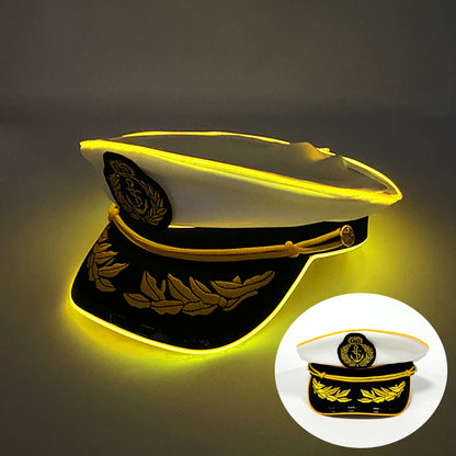 Halloween LED Black Pirate Hat For Adult Pirate Theme Party Glowing Captain Cap Cosplay Costume Luminous Hat With Skull Pattern