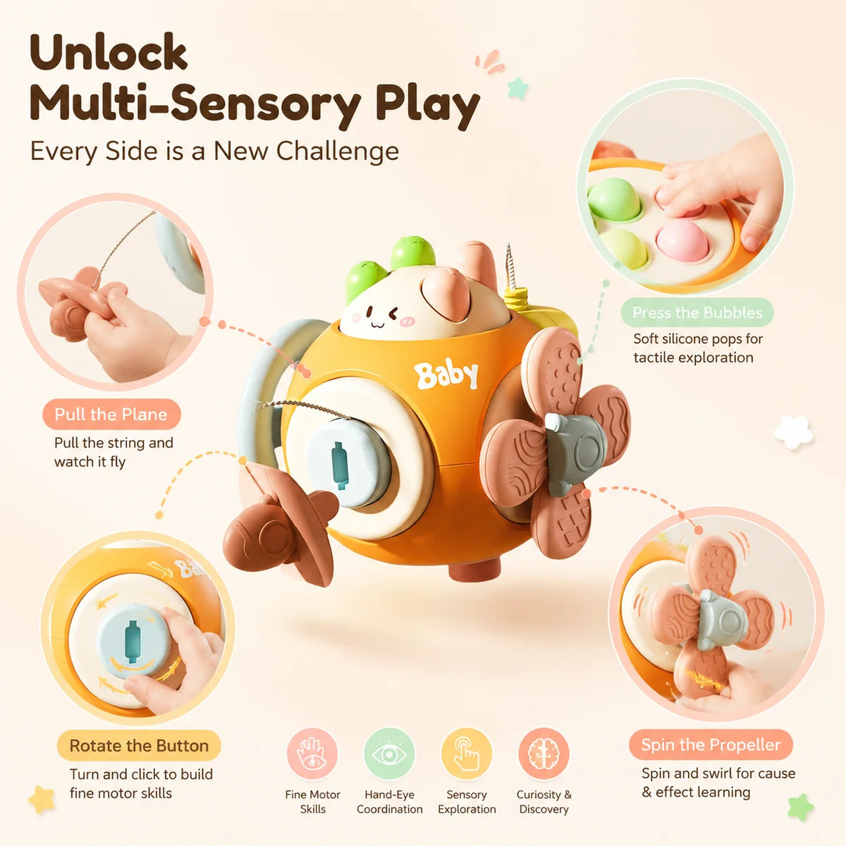 Cute Toddler Montessori Sensory Toy Insect Piano Pull & Drag Stacking Block Twisty Caterpillar Baby Early Learning Gift